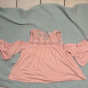 Time and Tru Blush Lace Cold Shoulder Blouse